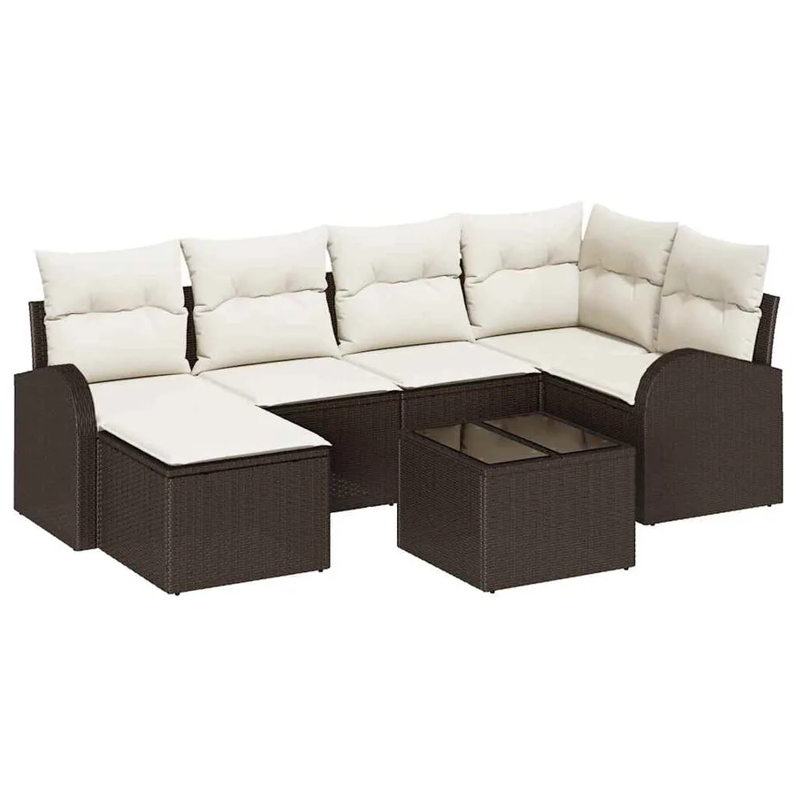 Ensemble de Canapés 7 pcs Marron et blanc polyrotin - 2