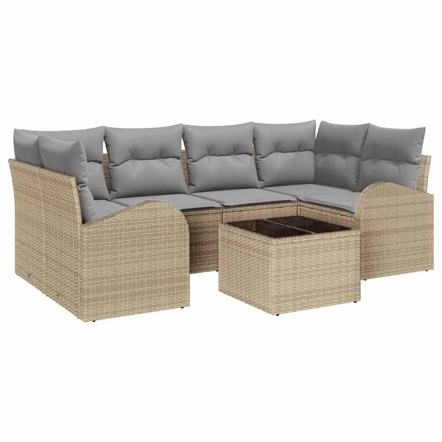 Ensemble de canapé de jardin 7 pcs Beige et gris polyrotin - 2