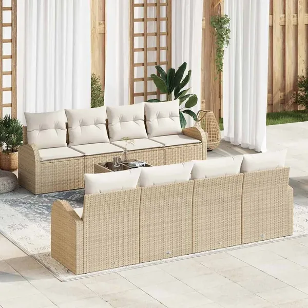 Ensemble de canapé de jardin avec coussin 9 pcs Beige et crème