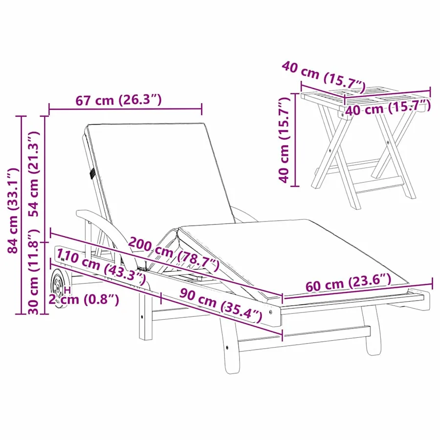 Transat 2 pcs Taupe 200 x 67 x 84 cm Bois d'Acacia Massif - 14