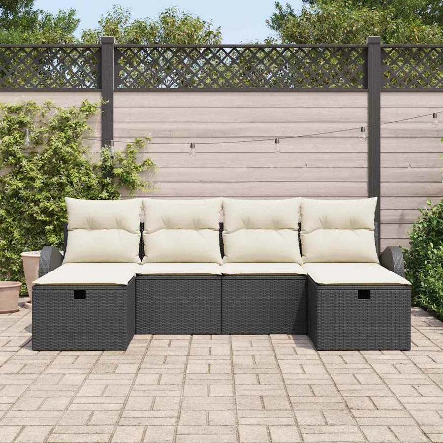 Ensemble de Canapés avec coussin 6 pcs Noir et Crème polyrotin - 3