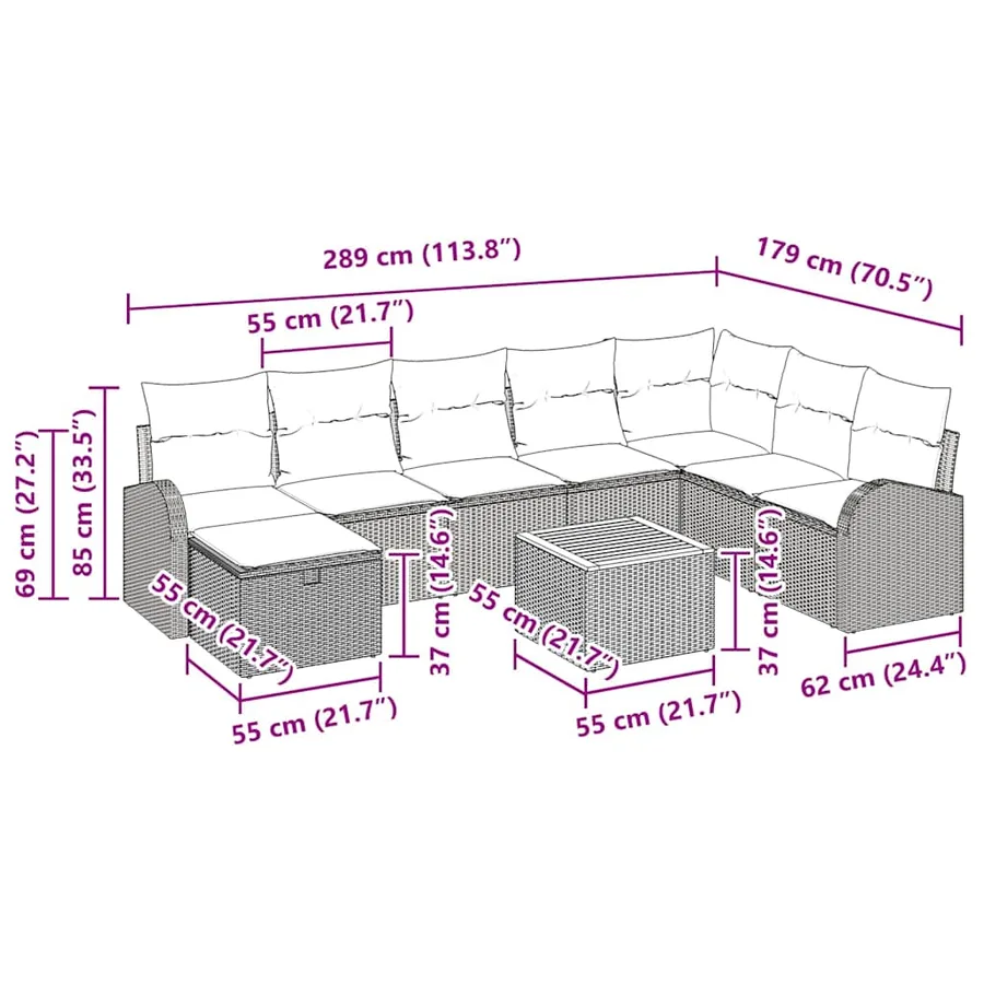 Ensemble de canapé de jardin avec coussin 9 pcs Noir polyrotin - 11