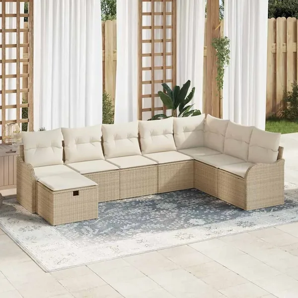 Ensemble de Canapés avec coussin 8 pcs Beige et crème polyrotin