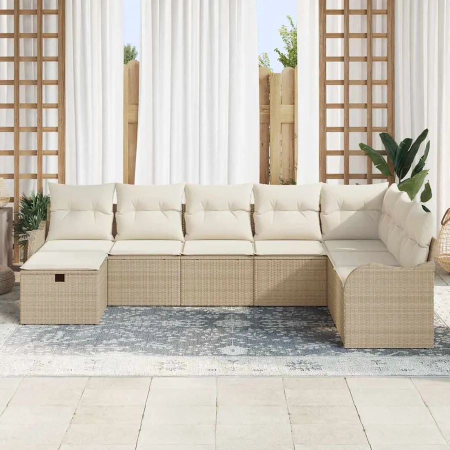 Ensemble de Canapés avec coussin 8 pcs Beige et crème polyrotin - 3
