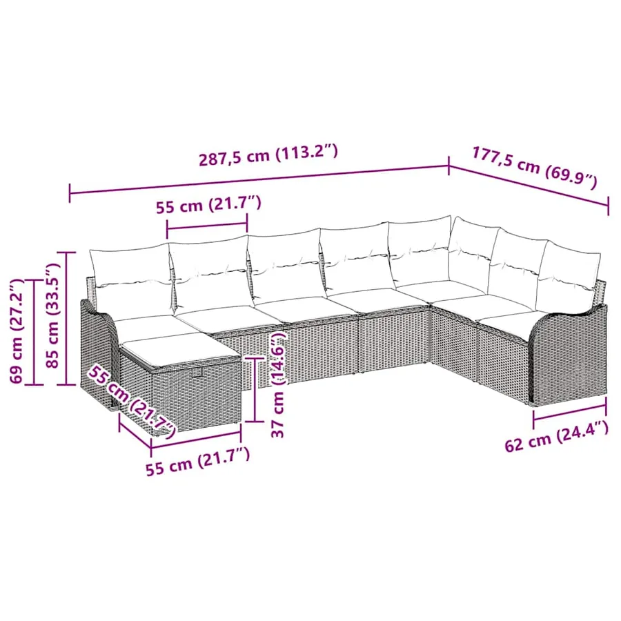 Ensemble de Canapés avec coussin 8 pcs Beige et crème polyrotin - 8