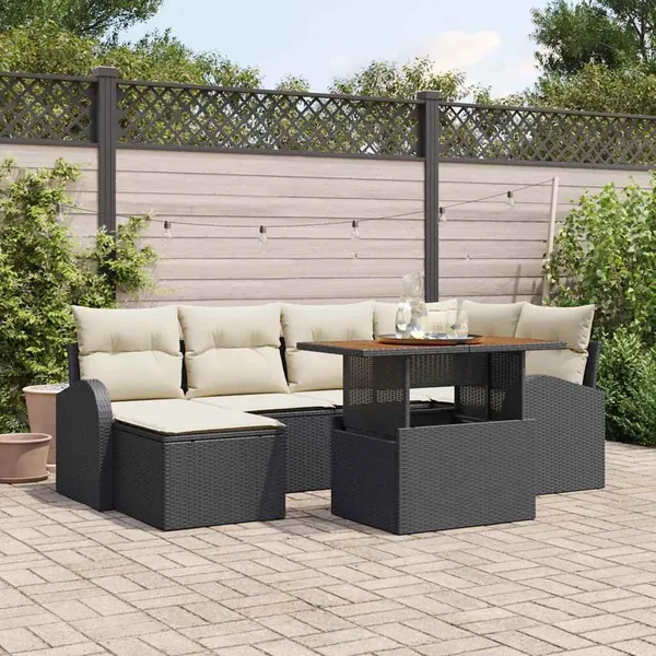 Ensemble de canapé de jardin avec coussin 7 pcs Noir et crème