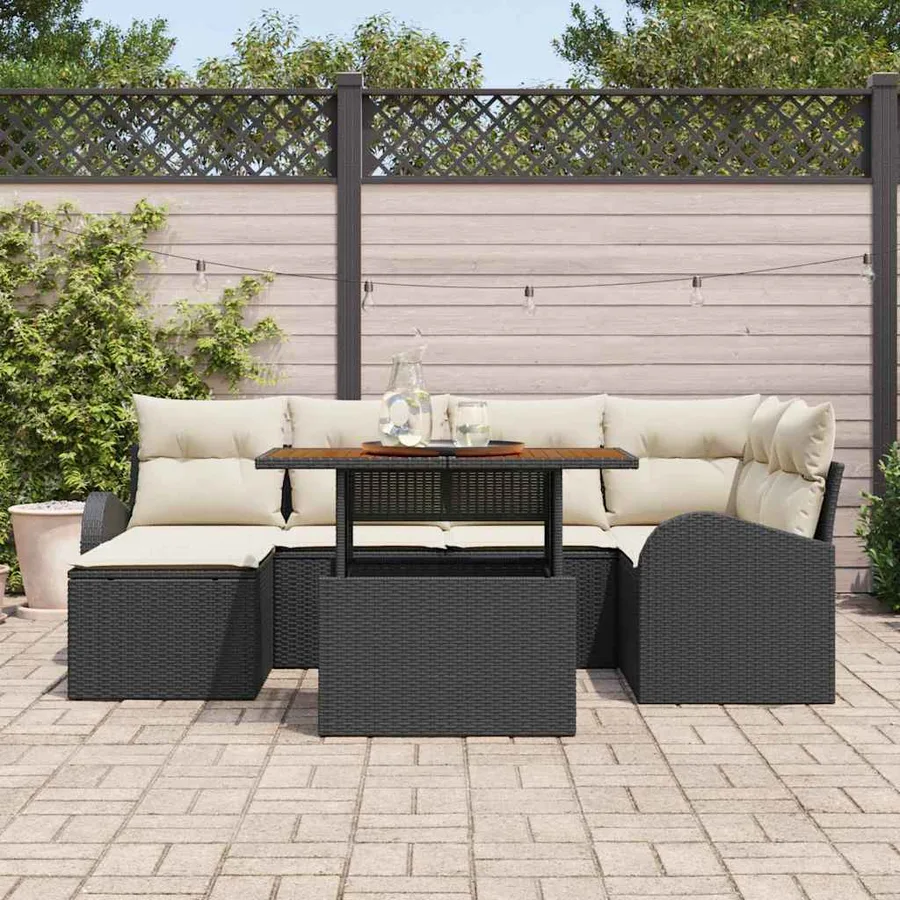 Ensemble de canapé de jardin avec coussin 7 pcs Noir et crème - 3