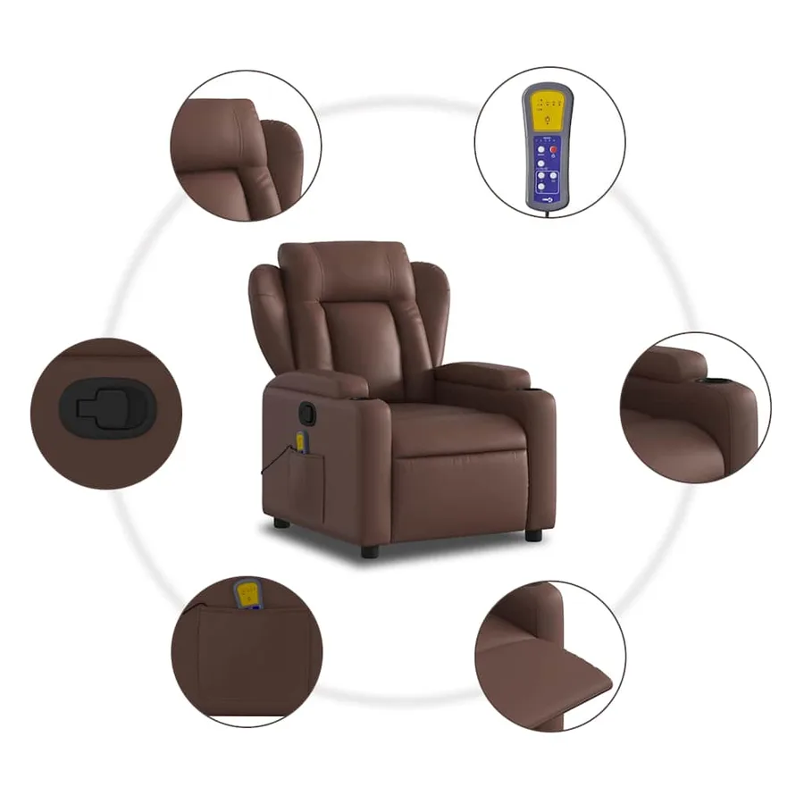 Fauteuil de massage inclinable Marron Similicuir - 8