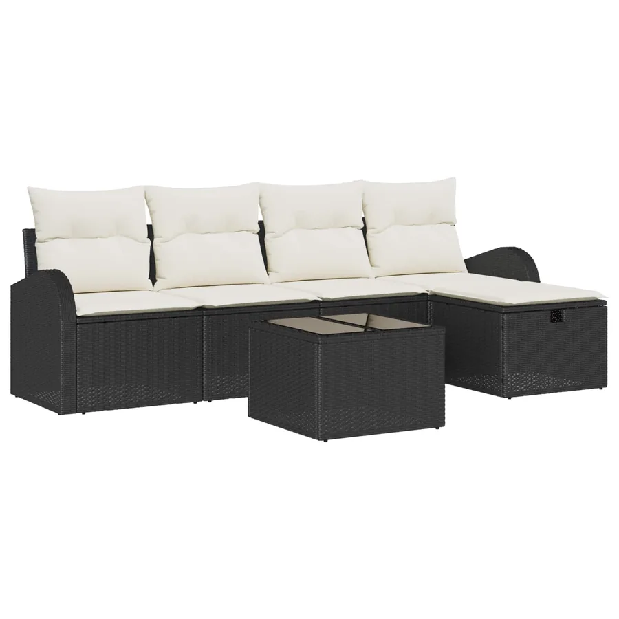 Ensemble de Canapés avec coussin 6 pcs Noir et Crème polyrotin