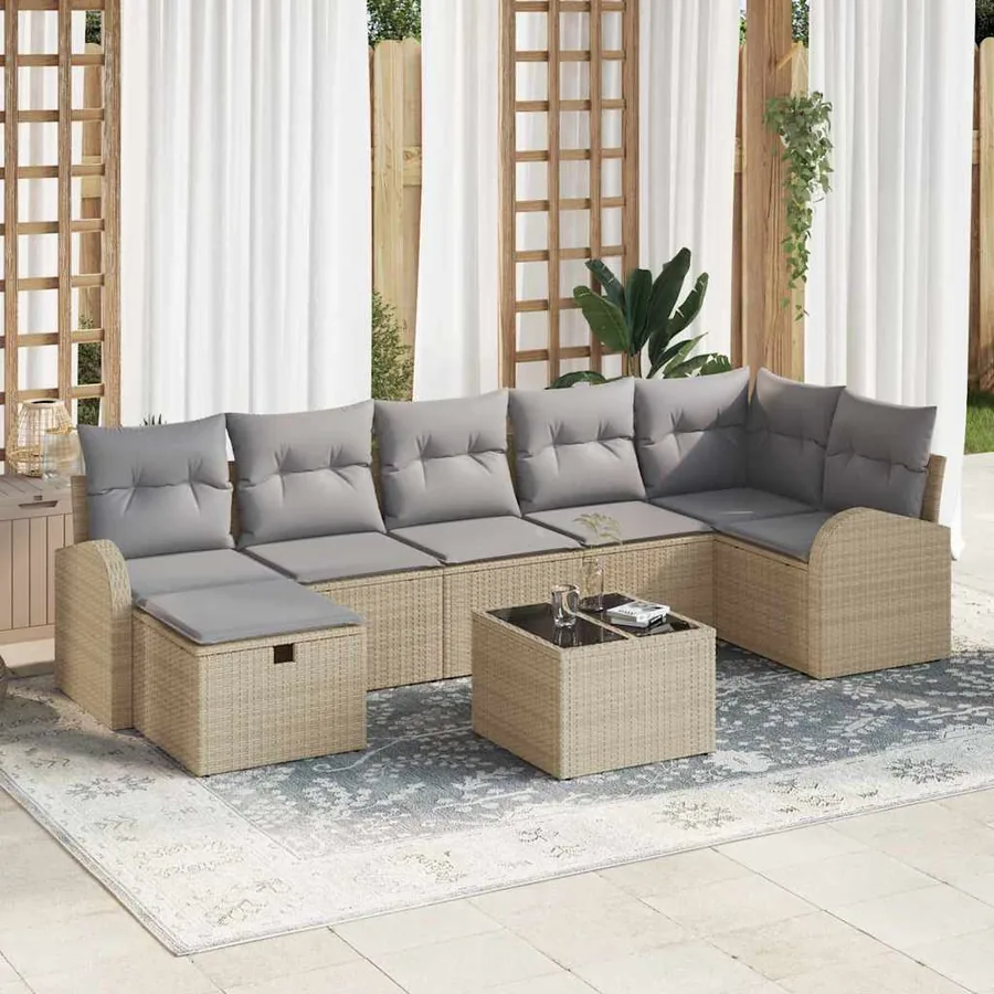 Ensemble de Canapés avec coussin Beige et Gris clair polyrotin