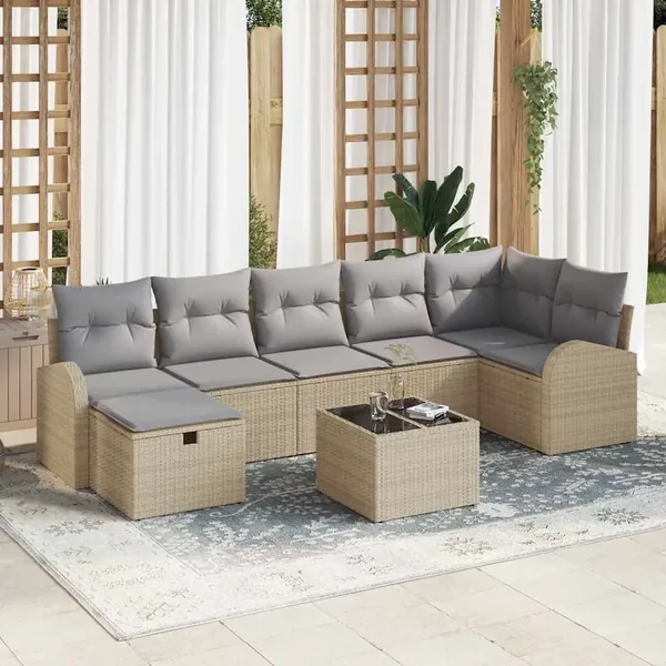 Ensemble de Canapés avec coussin Beige et Gris clair polyrotin