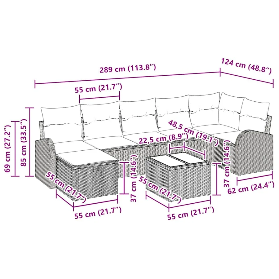 Ensemble de Canapés avec coussin Beige et Gris clair polyrotin - 11