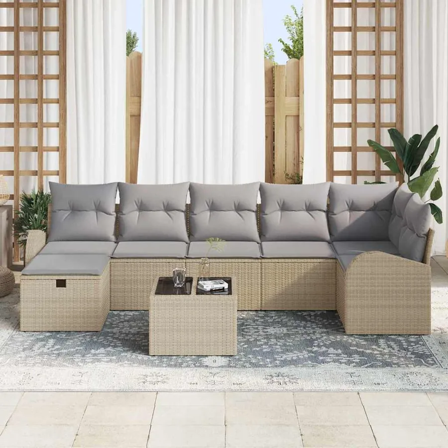 Ensemble de Canapés avec coussin Beige et Gris clair polyrotin - 3