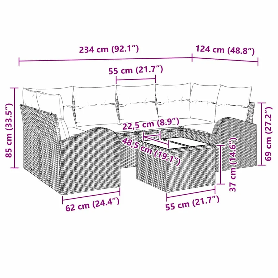 Ensemble de canapé de jardin Beige 55 x 55 x 37 cm polyrotin - 9