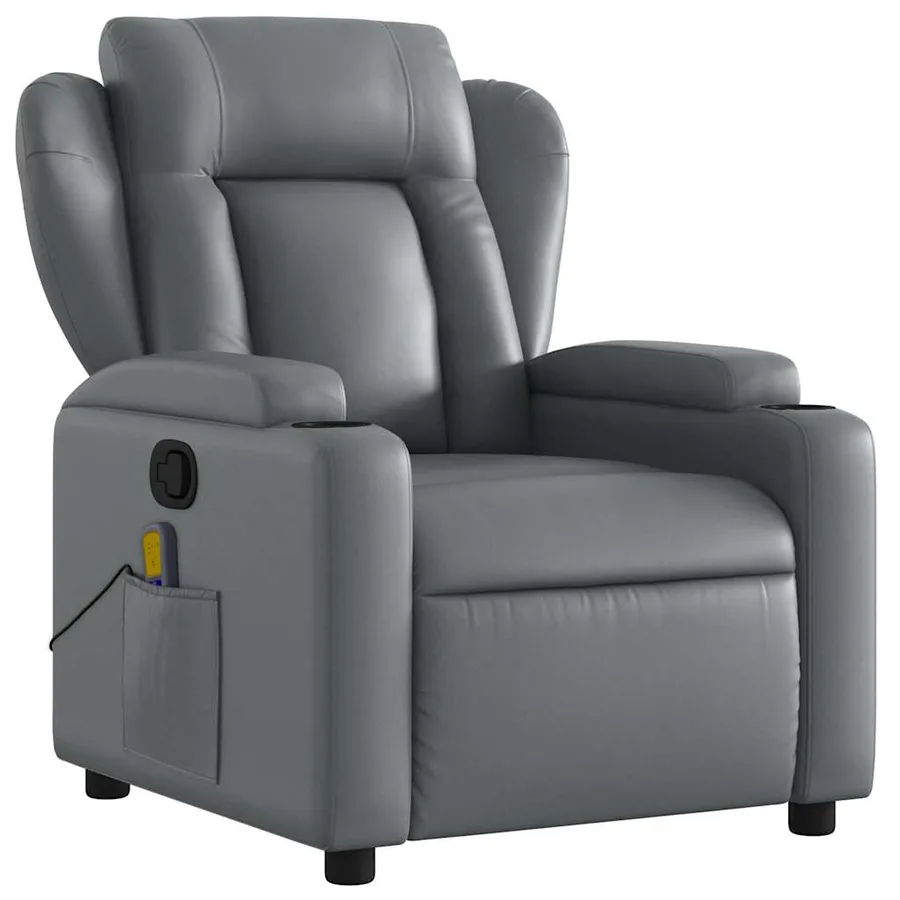 Fauteuil de massage inclinable gris similicuir - 3