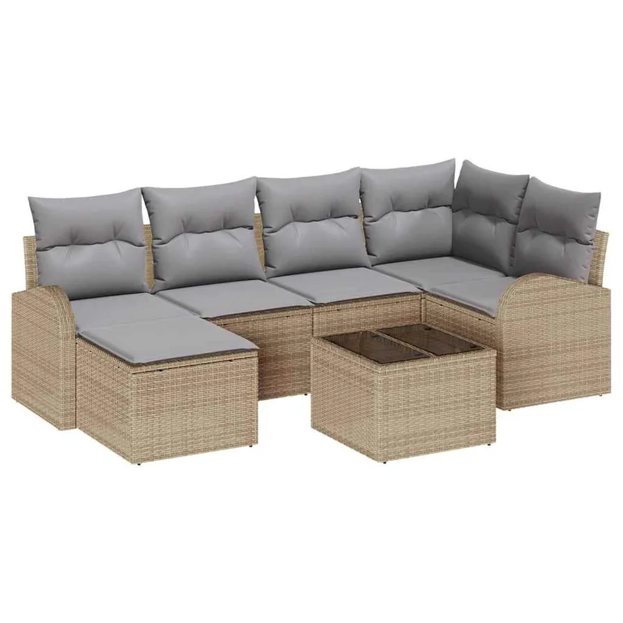 Ensemble de canapé de jardin 7 pcs Beige polyrotin - 2
