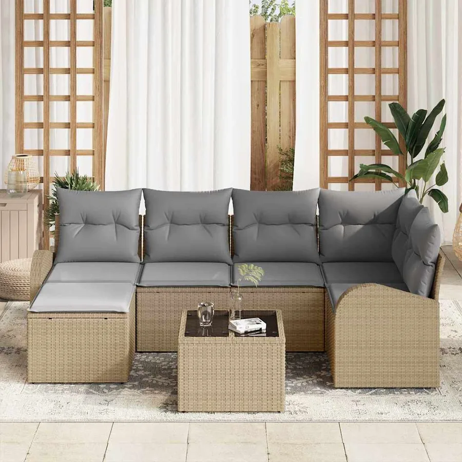Ensemble de canapé de jardin 7 pcs Beige polyrotin - 3