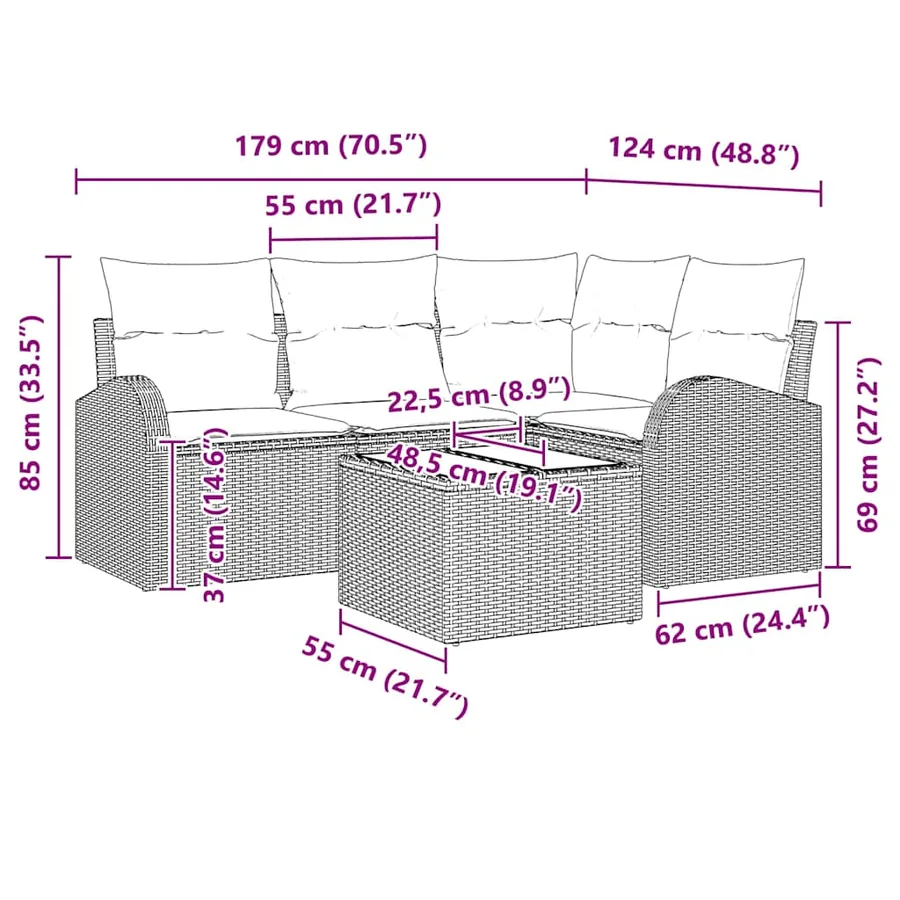 Ensemble de canapé de jardin 5 pcs Noir polyrotin - 9
