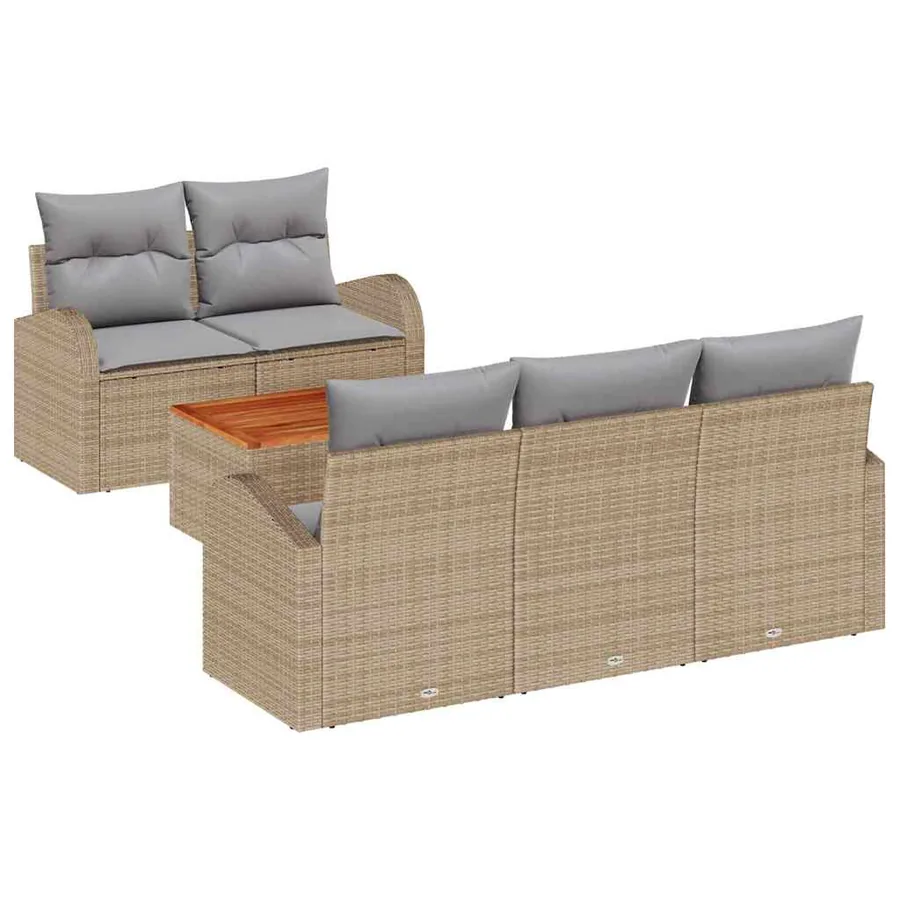 Ensemble de canapé de jardin avec coussin 6 pcs Beige polyrotin - 2