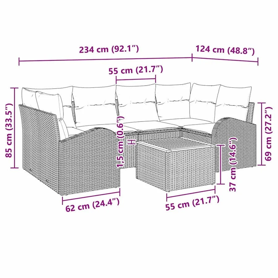 Ensemble de canapé de jardin avec coussin 7 pcs Noir polyrotin - 13