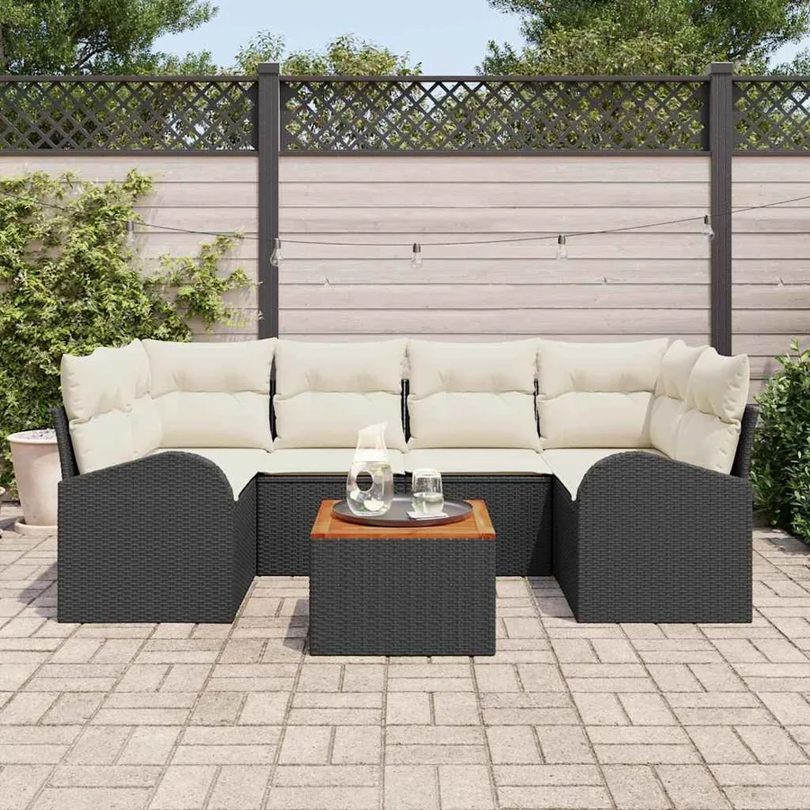 Ensemble de canapé de jardin avec coussin 7 pcs Noir polyrotin - 3