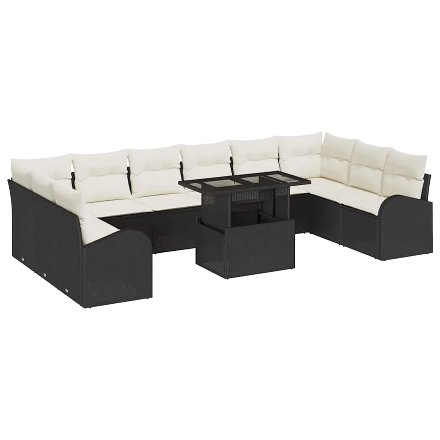 Ensemble de canapé de jardin 11 pcs Noir et crème polyrotin - 2