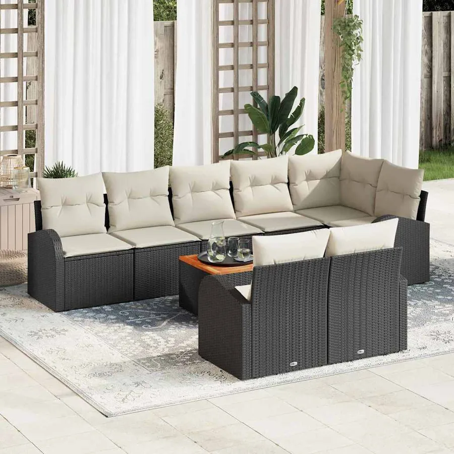 Ensemble de canapé de jardin avec coussin 9 pcs Noir polyrotin