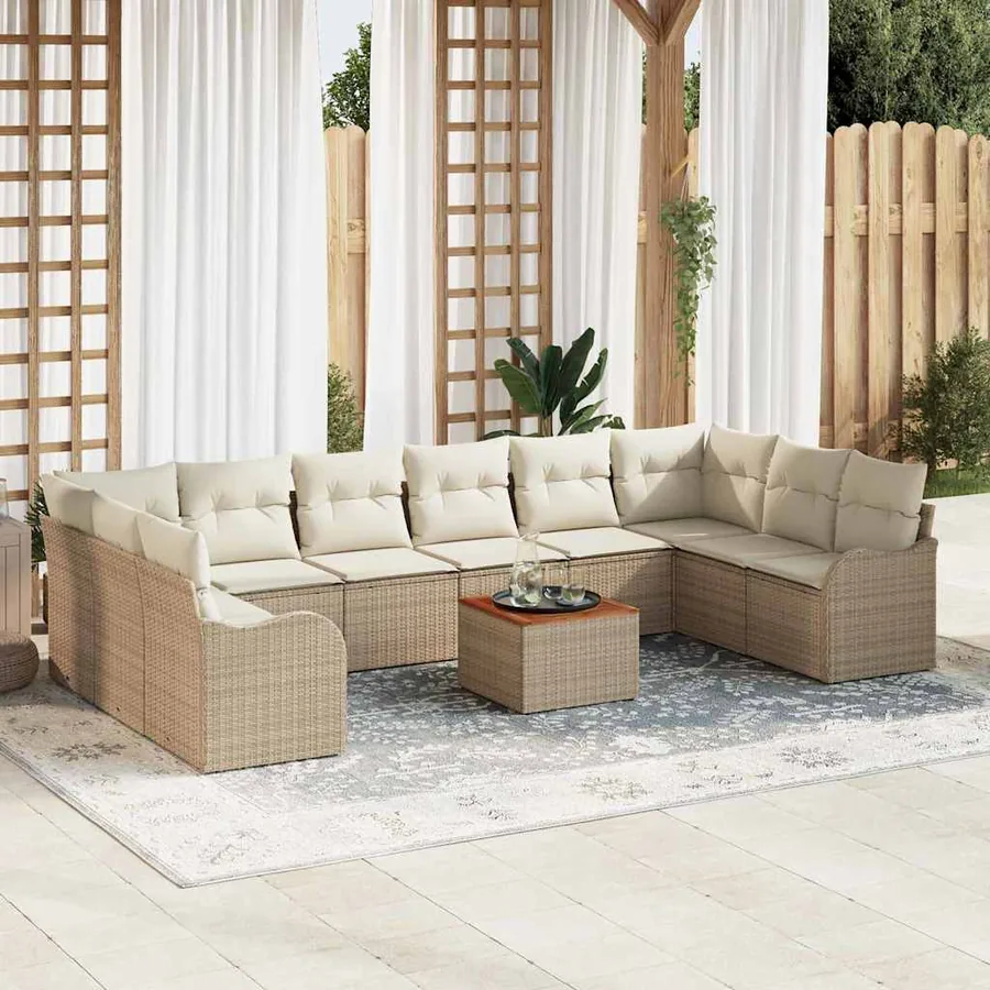 Ensemble de canapé de jardin 11 pcs Beige polyrotin
