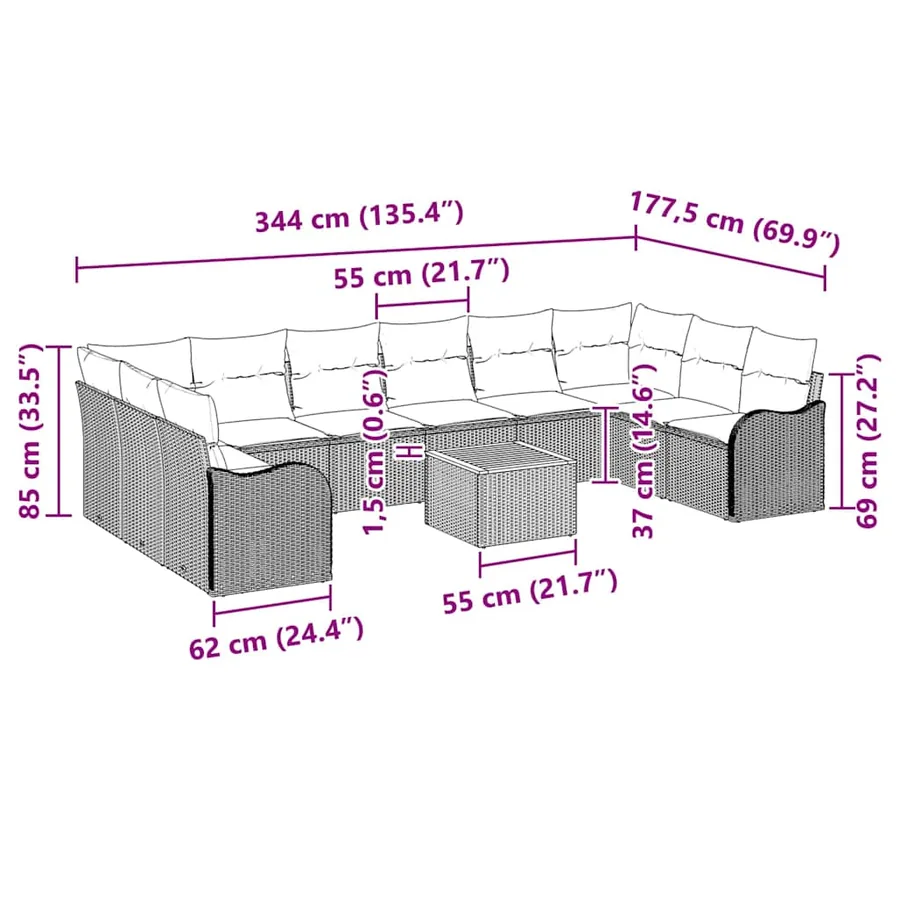 Ensemble de canapé de jardin 11 pcs Beige polyrotin - 9