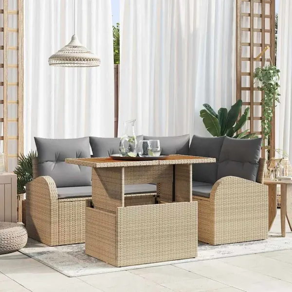 Ensemble de canapé de jardin 5 pcs beige et gris clair