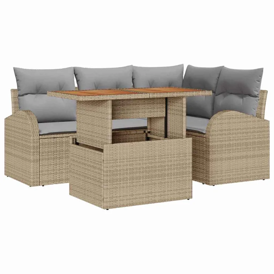 Ensemble de canapé de jardin 5 pcs beige et gris clair - 2