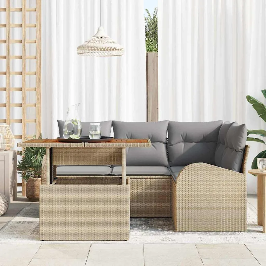 Ensemble de canapé de jardin 5 pcs beige et gris clair - 3