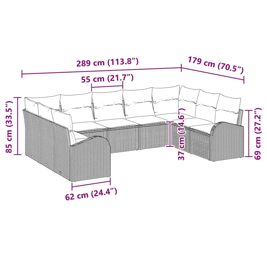 Ensemble de Canapés avec coussin 9 pcs Noir Poly Rattan - 11