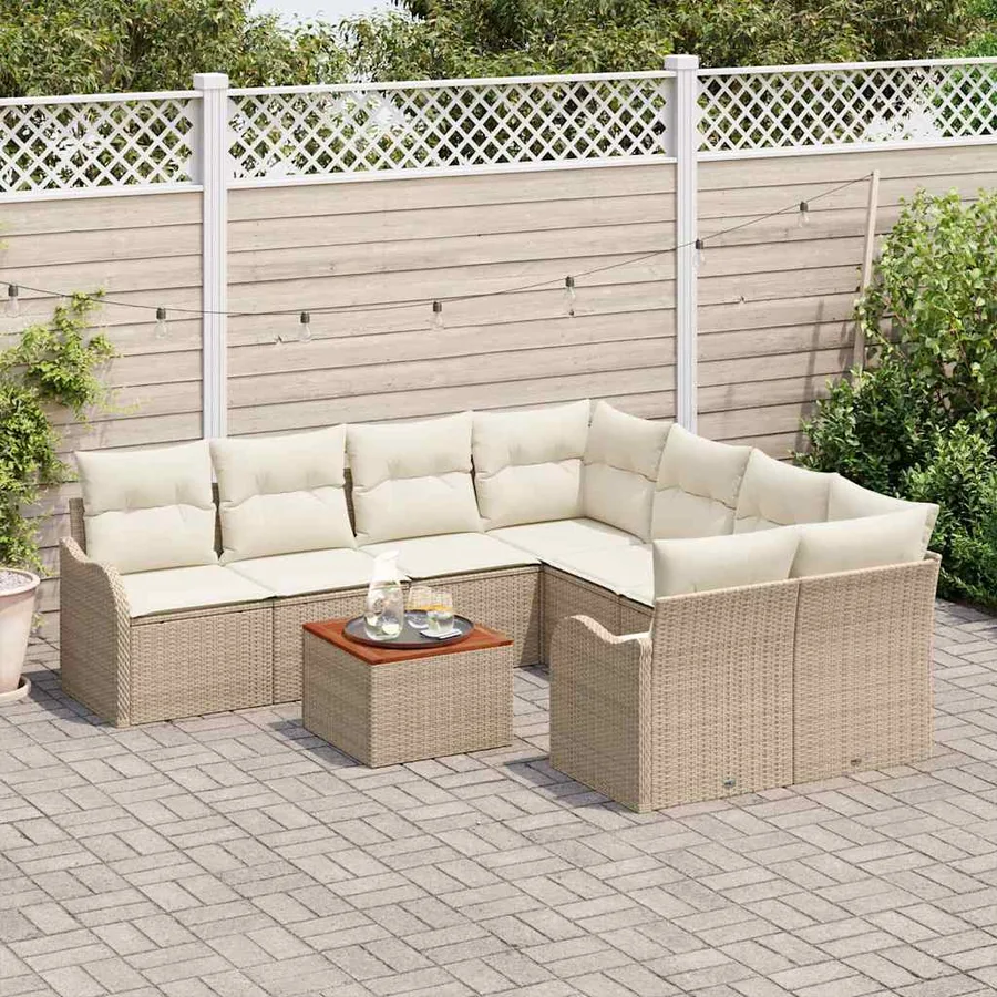 Ensemble de canapé de jardin avec coussin 9 pcs Beige polyrotin - 3
