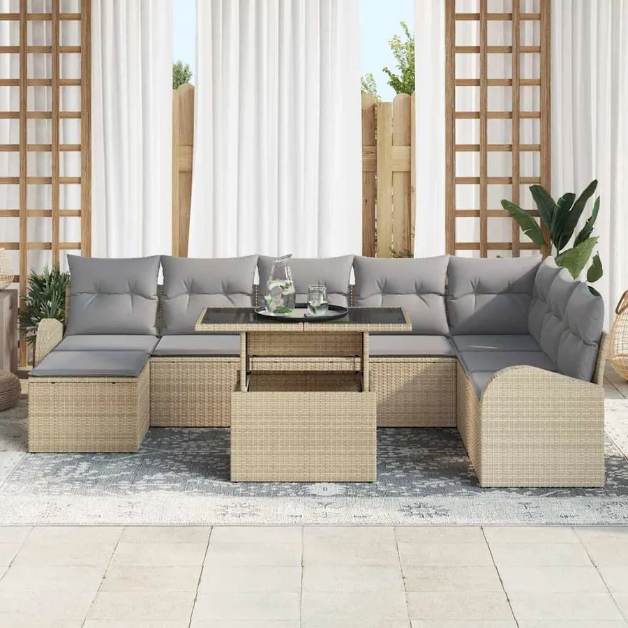 Ensemble de canapé de jardin 9 pcs beige et gris clair - 3