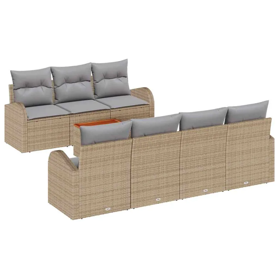 Ensemble de canapé de jardin avec coussin 8 pcs Beige polyrotin - 2