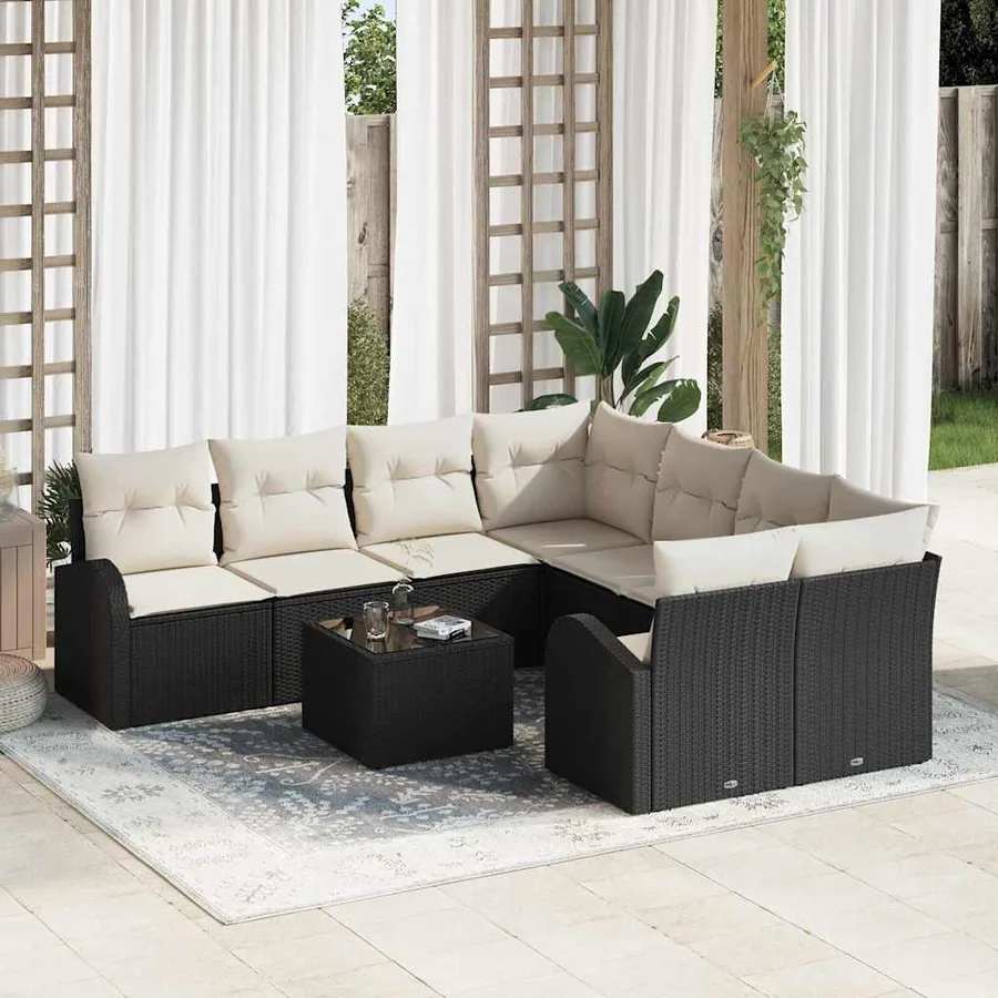 Ensemble de canapé de jardin Noir 55 x 55 x 37 cm polyrotin