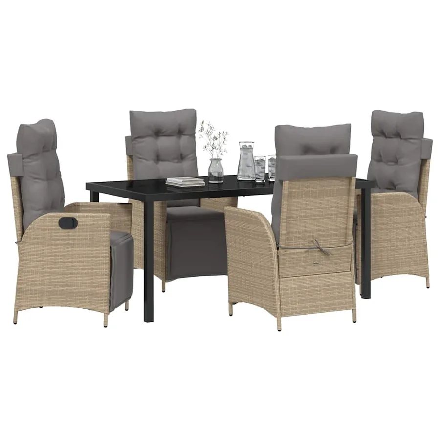 Ensemble de salle à manger pour jardin 5 pcs Beige polyrotin - 3