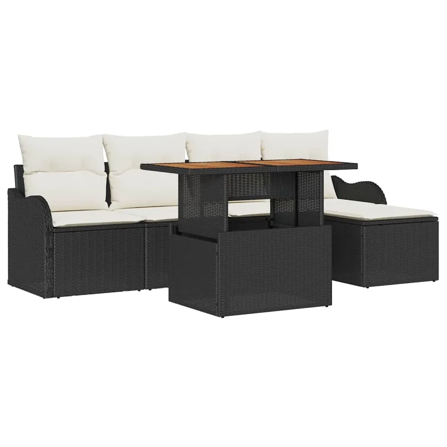 Ensemble de canapé de jardin 6 pcs Noir et Crème polyrotin - 2