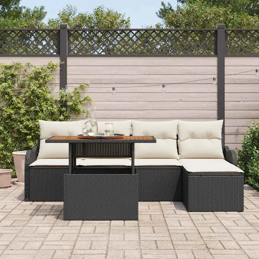 Ensemble de canapé de jardin 6 pcs Noir et Crème polyrotin - 3