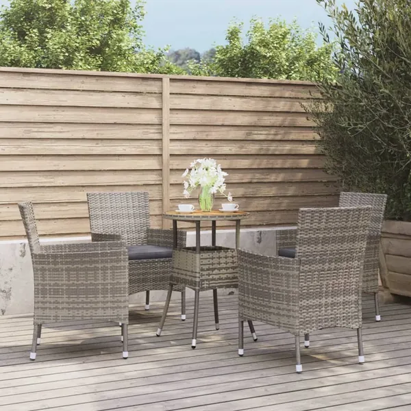 Ensemble de bistro de jardin 5 pcs coussins gris poly rotin