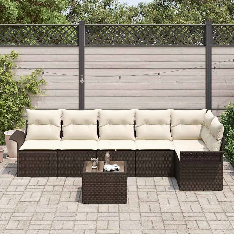 Ensemble de canapé de jardin 7 pcs Marron polyrotin - 3