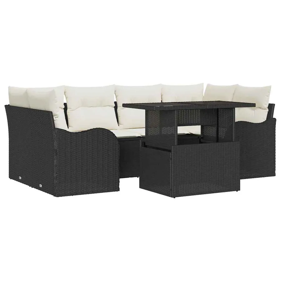 Ensemble de canapé de jardin avec coussin 7 pcs Noir Poly rotin - 2
