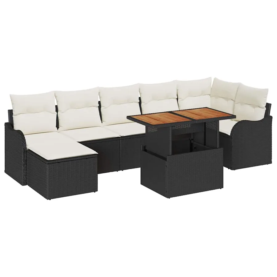 Ensemble de canapé de jardin avec coussin 8 pcs Noir et crème - 2