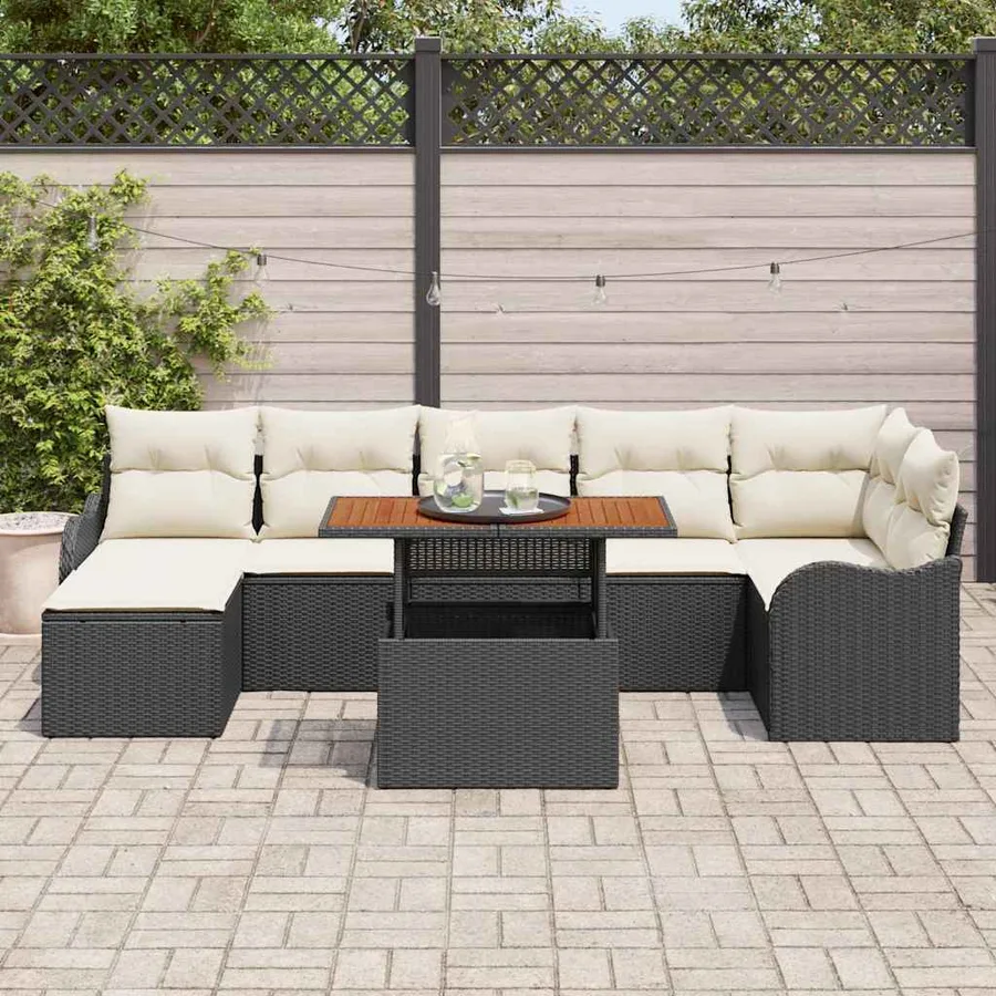Ensemble de canapé de jardin avec coussin 8 pcs Noir et crème - 3