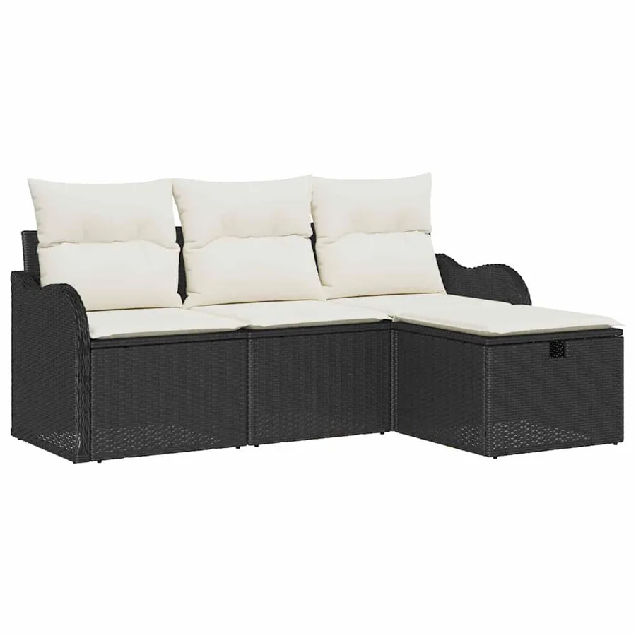Ensemble de canapé de jardin 4 pcs Noir et Crème polyrotin - 2