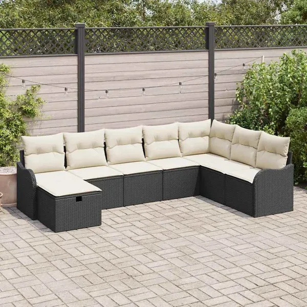 Ensemble de Canapés avec coussin 8 pcs Noir et Crème polyrotin