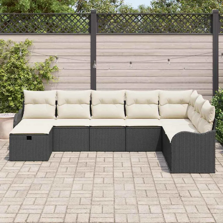Ensemble de Canapés avec coussin 8 pcs Noir et Crème polyrotin - 3