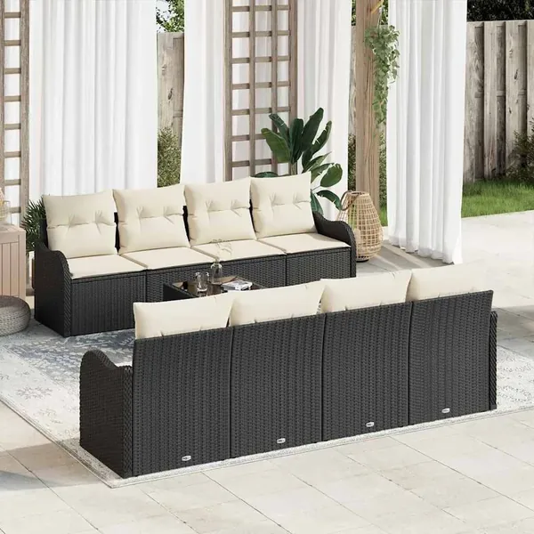 Ensemble de canapé de jardin Noir 55 x 55 x 37 cm polyrotin