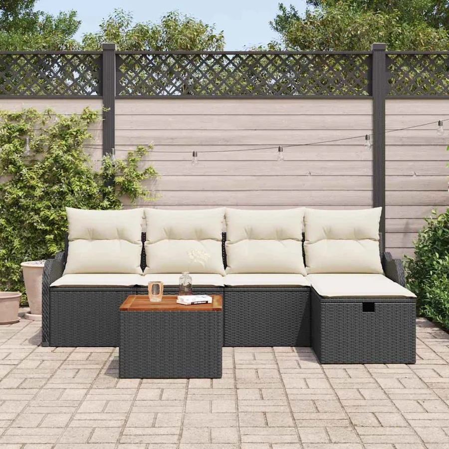 Ensemble de canapé de jardin avec coussin 6 pcs Noir Poly rotin - 3